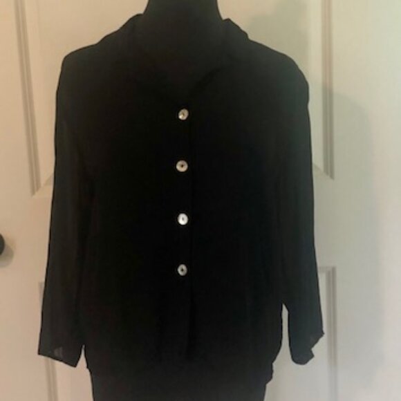 Carol Anderson Sheer Black Button Down Blouse Size Medium Abalone Buttons - Picture 1 of 10